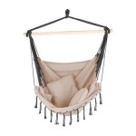Krzesło brazylijskie, fotel wiszący boho kremowo-czarne  z poduchami 130x140x100cm