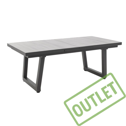 OUTLIV. Stół rozkładany Calvia 200/260 × 100 cm – aluminium / ceramika, antracyt / szary (imitacja drewna)