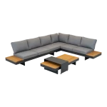 Lesli Living Loungeset Barbados Stone Zestaw wypoczynkowy, modułowy – nowoczesny zestaw ogrodowy z funkcją narożnika, leżanki, aluminium i drewno tekowe FSC
