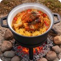Kociołek żeliwny emaliowany 8 l stojący z patelnią grill Berdsen BD-480 – garnek myśliwski na ognisko i grill