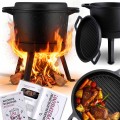 Kociołek żeliwny demontowany 8 l Berdsen BD-480 – garnek na ognisko z patelnią grill