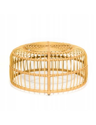 Stolik ogrodowy kawowy LAO technorattan Ø75 cm beżowy – lekki stolik tarasowy do zestawów wypoczynkowych