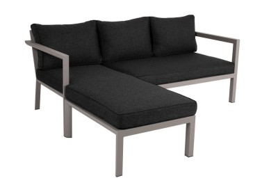 Zestaw lounge ogrodowy Brafab Delia 2668-21-81 – aluminiowy narożnik z funkcją leżanki, nowoczesny zestaw tarasowy (khaki / nearly black)