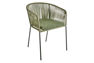 Krzesło ogrodowe Brafab Piatto Diningstuhl 4611-312-34-320 – aluminiowy fotel z plecionką linową i poduszką (Nordic Green / Raw Avocado)