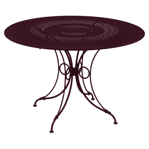 Fermob 1900 stół ogrodowy stalowy Ø117 cm okrągły, elegancki stół metalowy na taras, czarna wiśnia