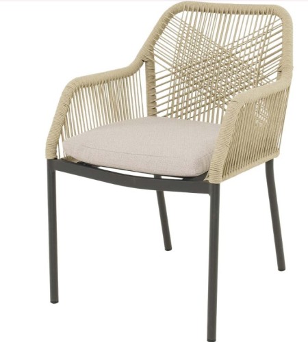 Krzesło ogrodowe AKITA beżowe – sztaplowane krzesło ze sznurkowym oparciem  i aluminiową ramą
