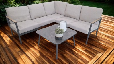 Lesli Living Spain narożny zestaw mebli ogrodowych aluminium z poduszkami – nowoczesny komplet lounge