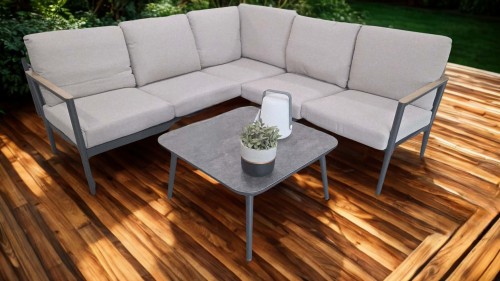 Lesli Living Spain narożny zestaw mebli ogrodowych aluminium z poduszkami – nowoczesny komplet lounge