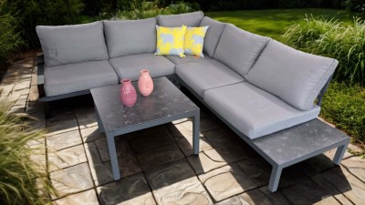 Lesli Living POLAND narożny zestaw mebli ogrodowych aluminium z poduszkami – nowoczesny komplet lounge