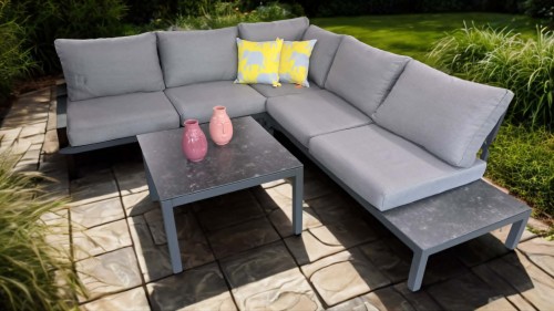 Lesli Living POLAND narożny zestaw mebli ogrodowych aluminium z poduszkami – nowoczesny komplet lounge