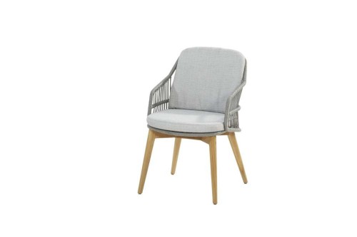 4Seasons Sempre Dining Stuhl Silver Grey – krzesło ogrodowe premium z teakowymi nogami i 2 poduszkami