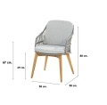 4Seasons Sempre Dining Stuhl Silver Grey – krzesło ogrodowe premium z teakowymi nogami i 2 poduszkami