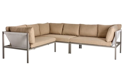 Zestaw wypoczynkowy ogrodowy Brafab Allie Sofa Set Barley/Anthrazit – nowoczesny komplet tarasowy z aluminium i poduszkami w kolorze beżowym