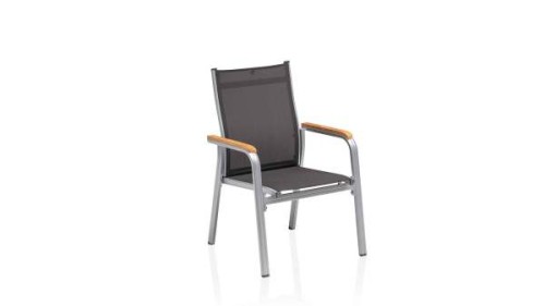 Kettler Granada Krzesło Ogrodowe Sztaplowane Aluminium i Tkanina Outdoor z Podłokietnikami Teak