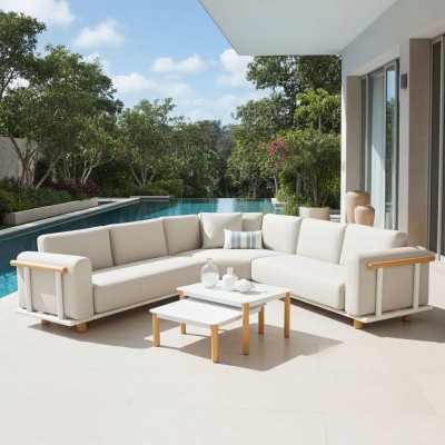 Lesli Living Mezio Lounge Corner Set 43149 Narożny Zestaw Wypoczynkowy Aluminium Olefin Beige Wood Look