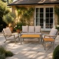 Zestaw wypoczynkowy Loungeset Donnan beige Lesli Living – elegancki komplet ogrodowy z bambusowymi detalami i beżowymi poduszkami