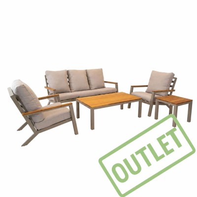 Zestaw wypoczynkowy Loungeset Donnan beige Lesli Living – elegancki komplet ogrodowy z bambusowymi detalami i beżowymi poduszkami