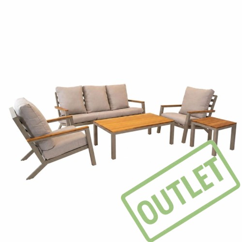 Zestaw wypoczynkowy Loungeset Donnan beige Lesli Living – elegancki komplet ogrodowy z bambusowymi detalami i beżowymi poduszkami