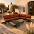 Lesli Living Loungeset Barbados Red Zestaw wypoczynkowy, modułowy – nowoczesny zestaw ogrodowy z funkcją narożnika, leżanki, aluminium i drewno tekowe FSC