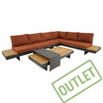 Lesli Living Loungeset Barbados Red Zestaw wypoczynkowy, modułowy – nowoczesny zestaw ogrodowy z funkcją narożnika, leżanki, aluminium i drewno tekowe FSC