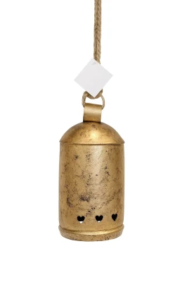 Duży metalowy dzwonek dekoracyjny 24×12 cm – rustykalny akcent w złotym wykończeniu
