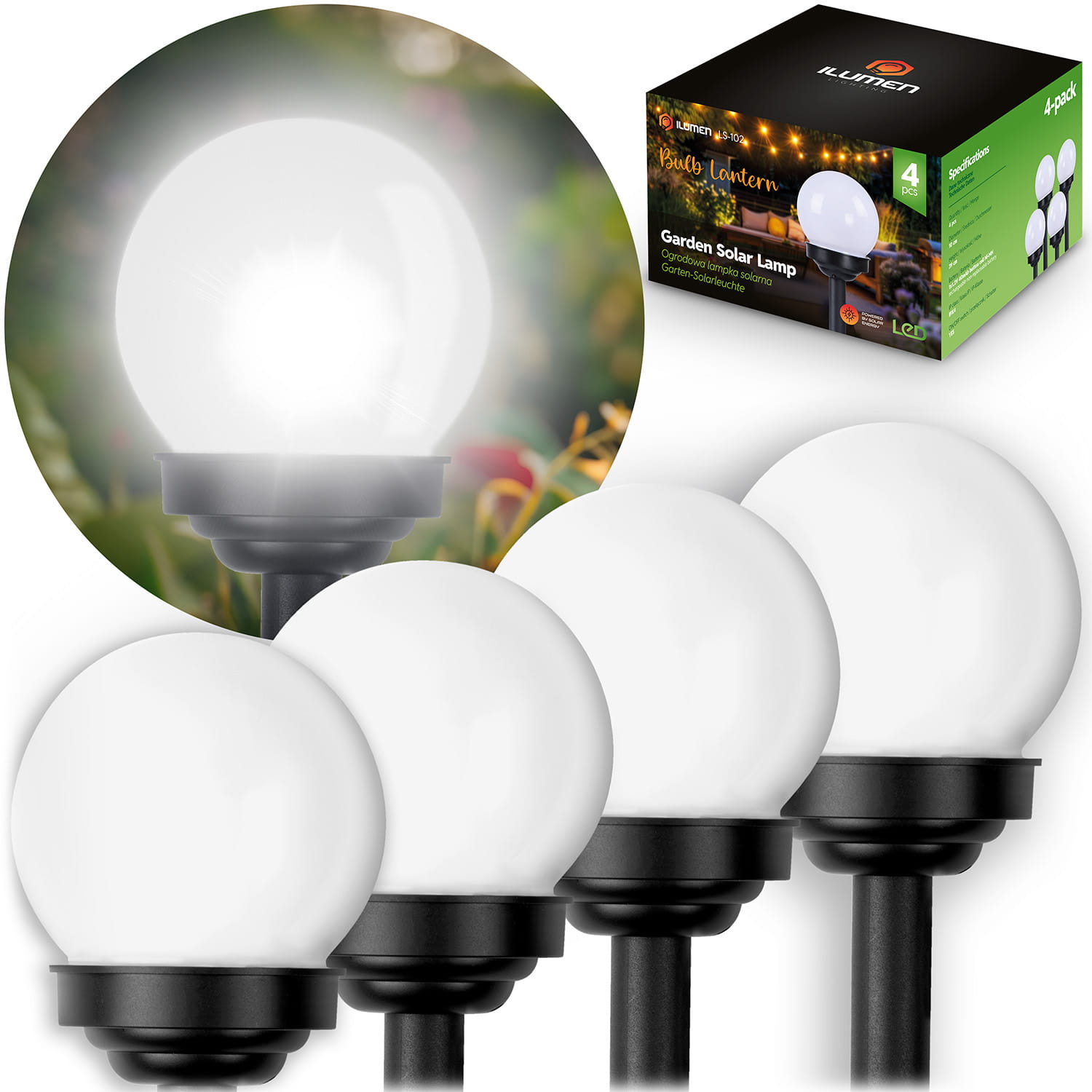 Lampki solarne do ogrodu Ilumen LS‐102 – 4 sztuki