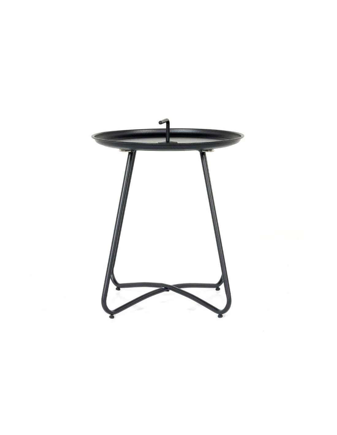 Stolik kawowy MELLO czarny 40x46 cm – metalowy stolik do salonu, tarasu i balkonu z uchwytem
