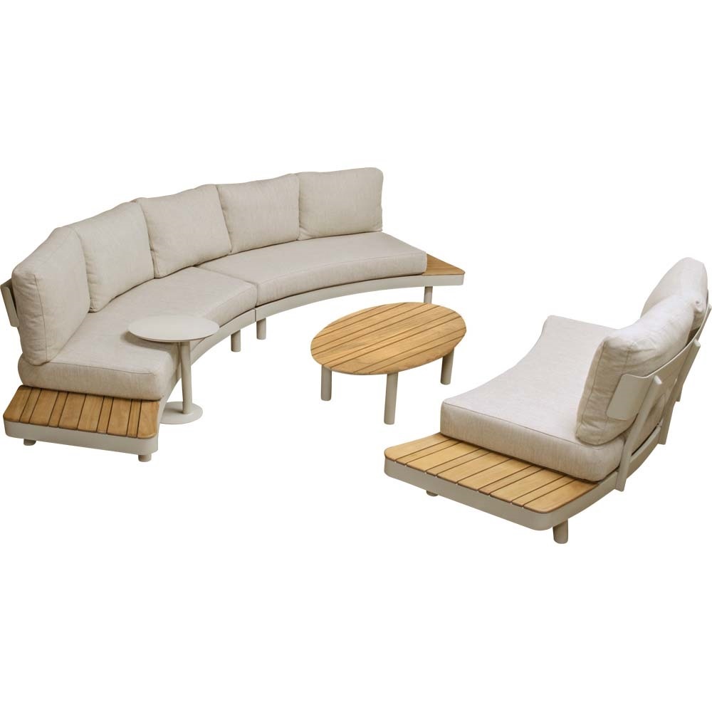 Loungeset Lounza – modułowy zestaw wypoczynkowy ogrodowy z aluminium i blatem z drewna teak