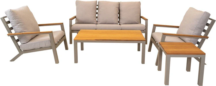 Zestaw wypoczynkowy Loungeset Donnan beige Lesli Living – elegancki komplet ogrodowy z bambusowymi detalami i beżowymi poduszkami