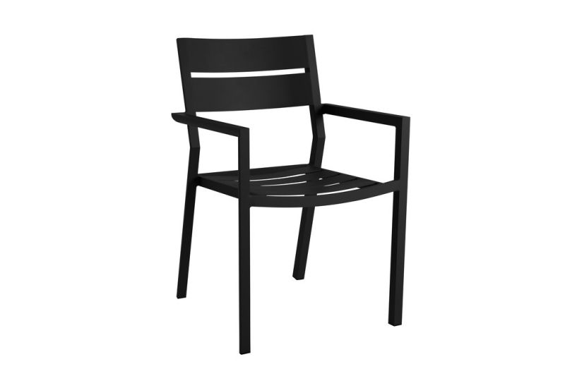 Krzesło ogrodowe Brafab Delia 2651-80 czarne – aluminiowe, sztaplowane krzesło do jadalni w stylu skandynawskim