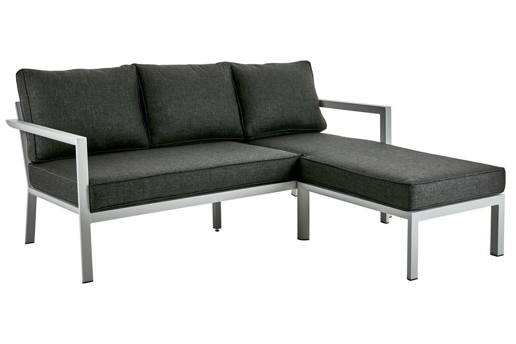 Zestaw lounge ogrodowy Brafab Delia 2668-71-81 – aluminiowy narożnik z funkcją leżanki, nowoczesny zestaw tarasowy (szary / nearly black)